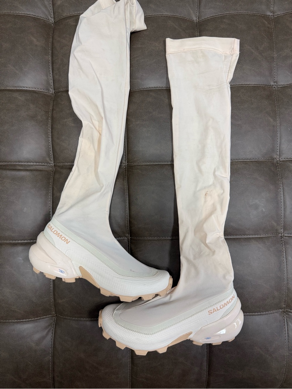 MM6 Maison Margiela Salomon crossover over-the-Knee Boots Light Cream size 40